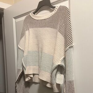 Altar'd State Cream and Brown Striped Sweater